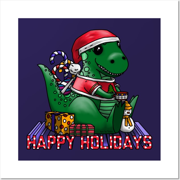 Happy Holidays Dino Wall Art by Art by Veya